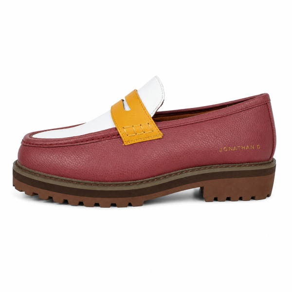 Jonathan D C29 Burgundy, White & Mustard Pebble Moc Loafer – Chunky Sole Smart Casual Shoe - Image 4