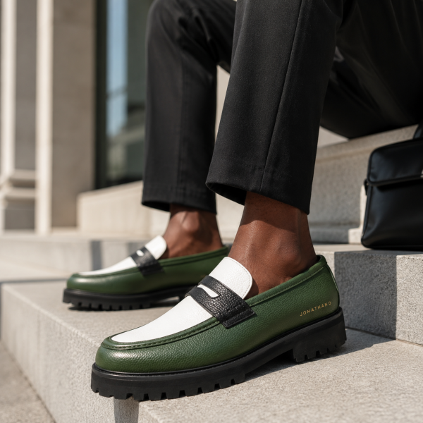 Alternative view of Jonathan D C57 Green, White & Black Pebble Moc Loafer – Chunky Sole Smart Casual Shoe
