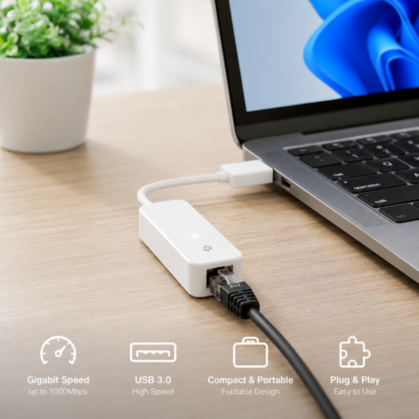TP-Link UE300 USB 3.0 to Gigabit Ethernet Adapter – USB-A to RJ45 Network Converter - Image 2