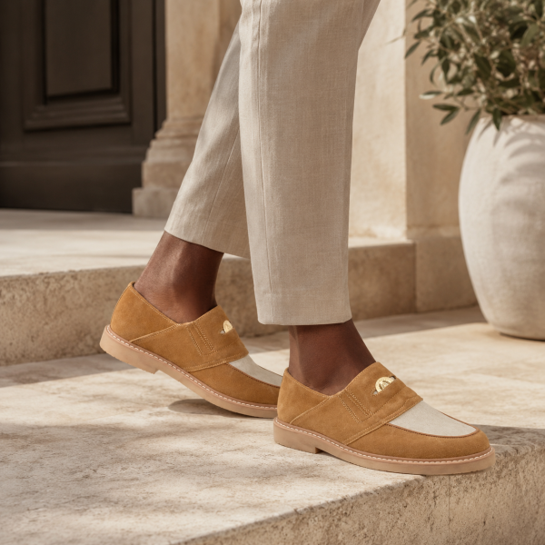 Alternative view of Jonathan D Cassidy Lion Two-Tone Suede Loafer – Tan & Cream | Sizes 6–10