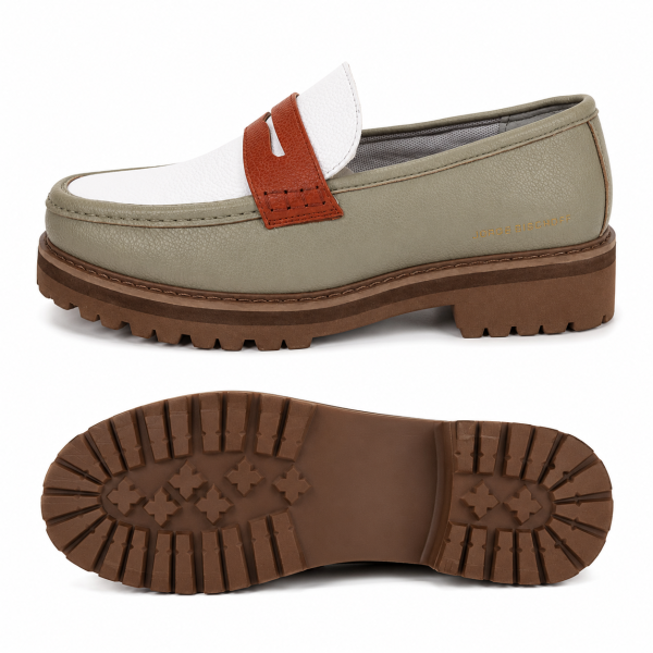 Jonathan D C7 Sage, White & Rust Moc Loafer – Chunky Sole Smart Casual Shoe - Image 5