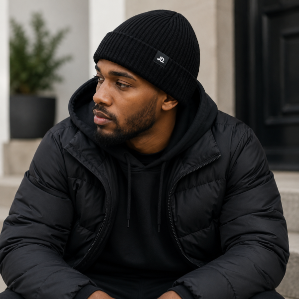 Jonathan D Ribbed Knit Beanie – Black