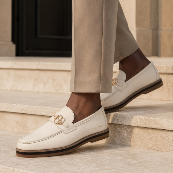 Alternative view of Jonathan D C35 Men’s Cream Monogram Loafer – Gold-Tone Detail | Sizes 6–10