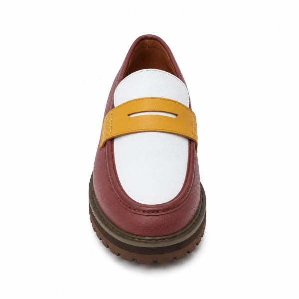 Jonathan D C29 Burgundy, White & Mustard Pebble Moc Loafer – Chunky Sole Smart Casual Shoe - Image 6