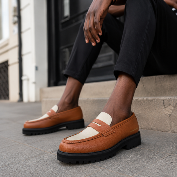 Alternative view of Jonathan D C64 Tan & Cream Pebble Moc Loafer – Chunky Sole Smart Casual Shoe