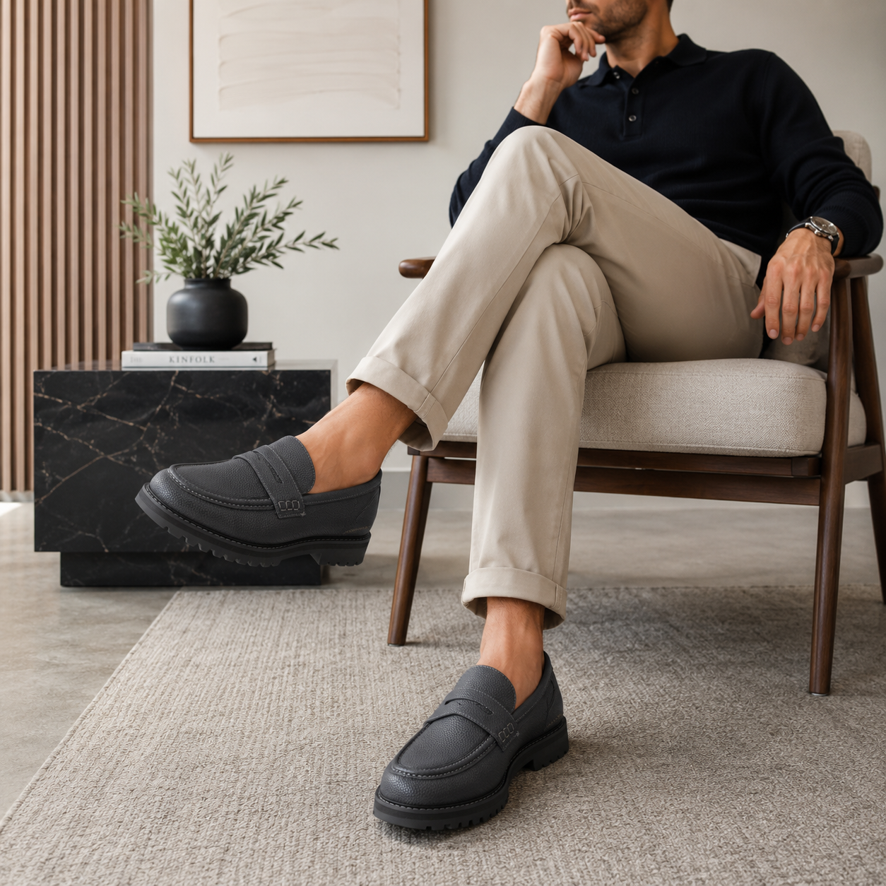 Jonathan D C59 Shadow Pebble Leather Moc Loafer – Chunky Sole Smart Casual Shoe - Image 2