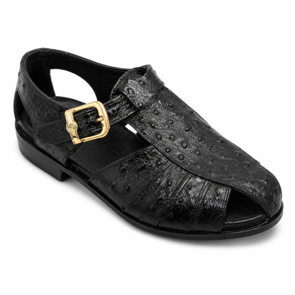 Crockett & Jones Black Textured Leather Closed-Toe Sandal