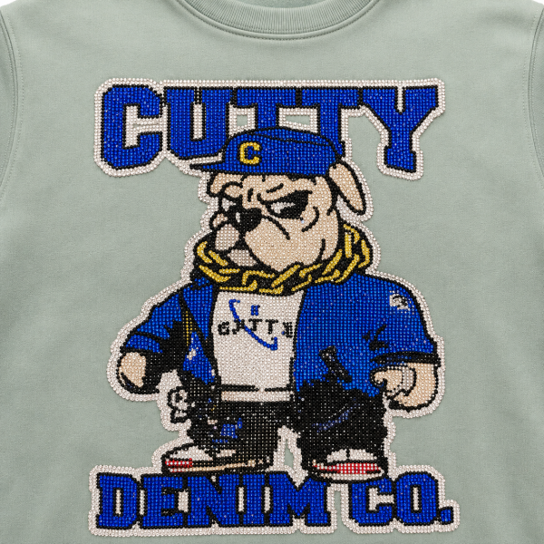 Cutty C Baker Denim Co. Rhinestone Sweatshirt – Sage - Image 3