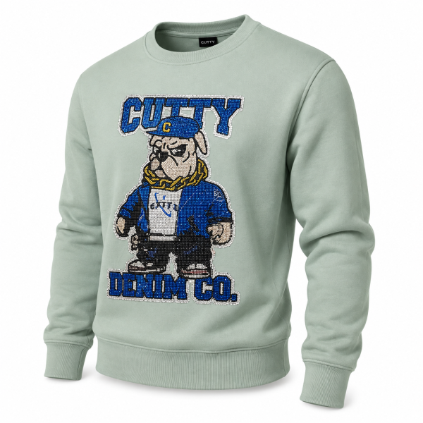 Cutty C Baker Denim Co. Rhinestone Sweatshirt – Sage - Image 4
