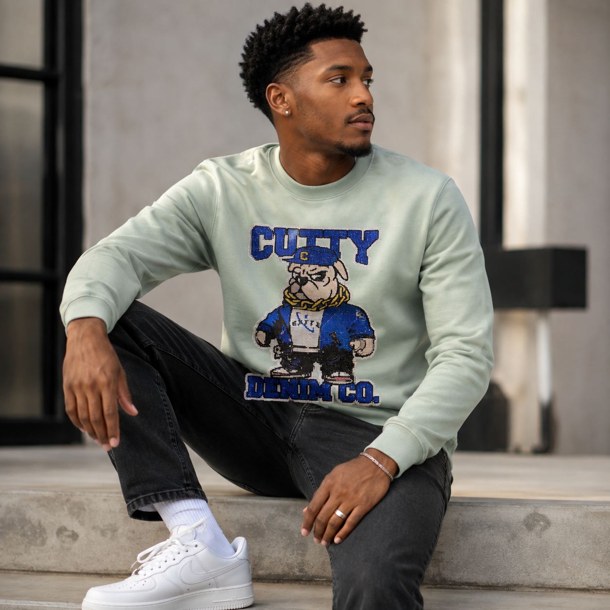 Cutty C Baker Denim Co. Rhinestone Sweatshirt – Sage