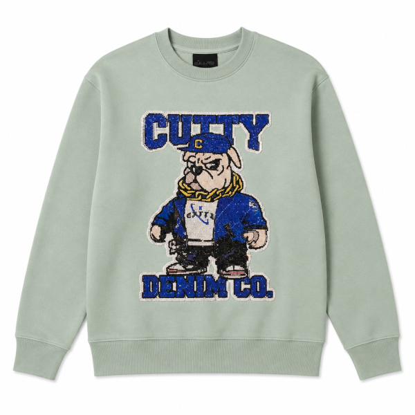 Cutty C Baker Denim Co. Rhinestone Sweatshirt – Sage - Image 2