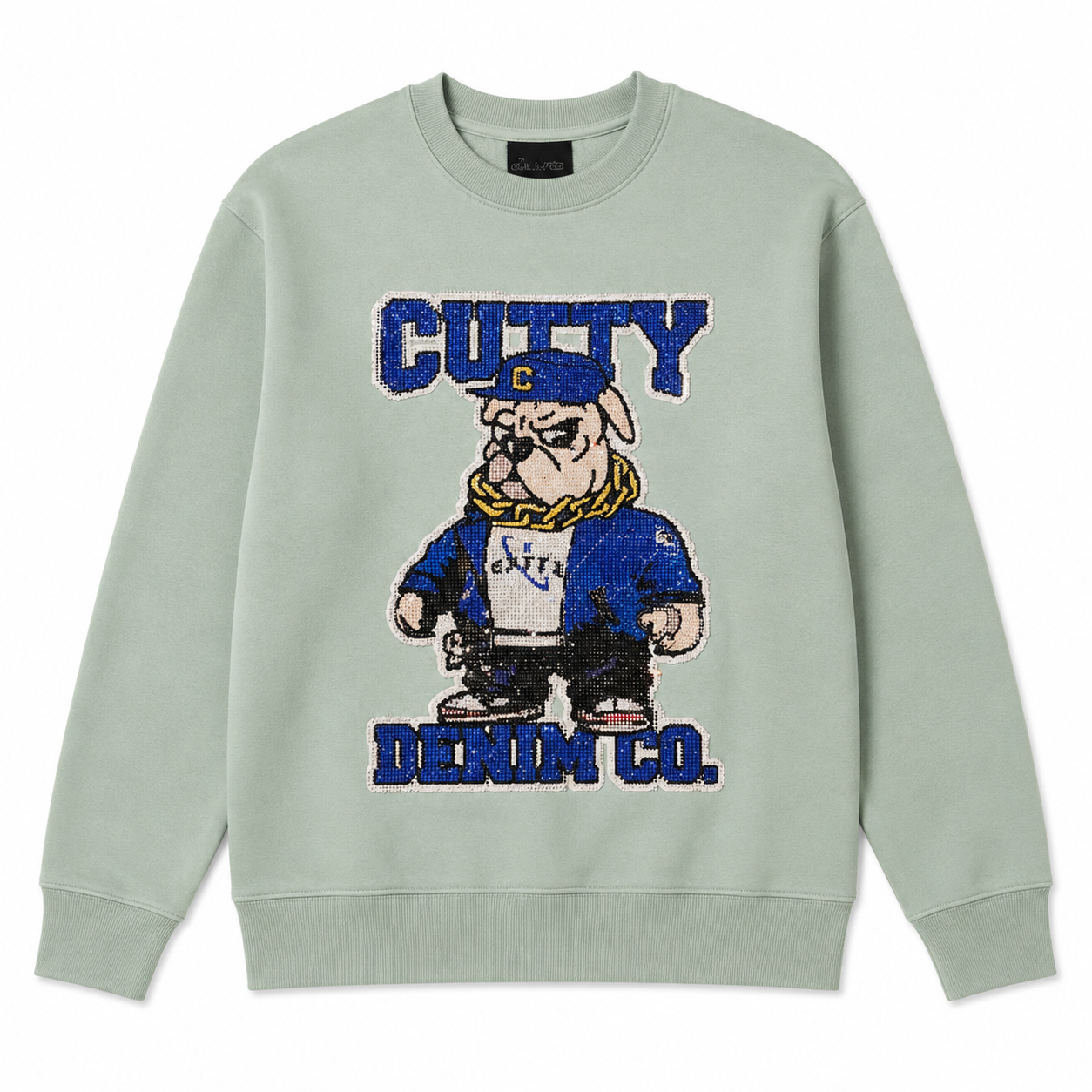 Cutty C Baker Denim Co. Rhinestone Sweatshirt – Sage - Image 2