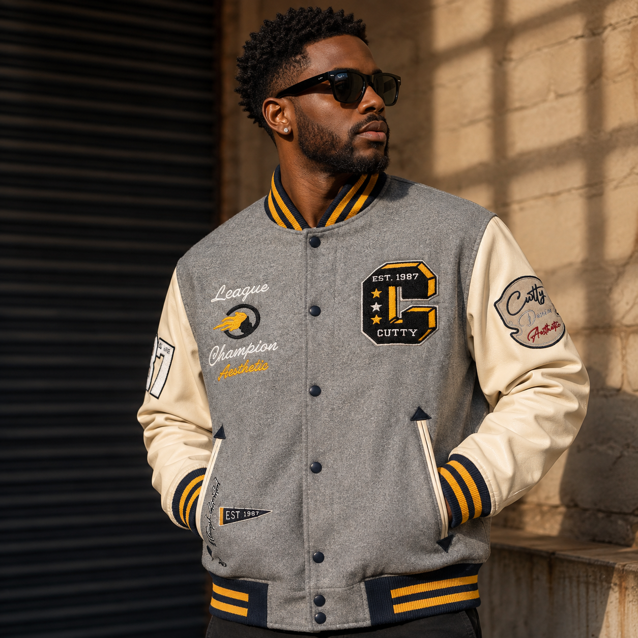 Cutty C Mighty Champion Varsity Jacket – Grey & Cream