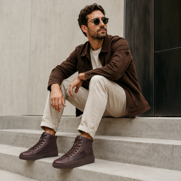 Cutty Cutampa High Leather Men’s High-Top Sneakers – Mud - Image 5