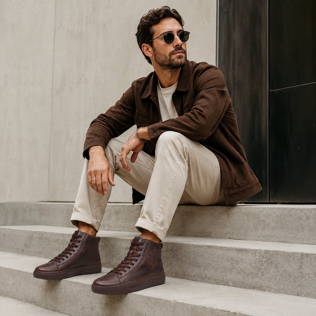 Cutty Cutampa High Leather Men’s High-Top Sneakers – Mud - Image 5