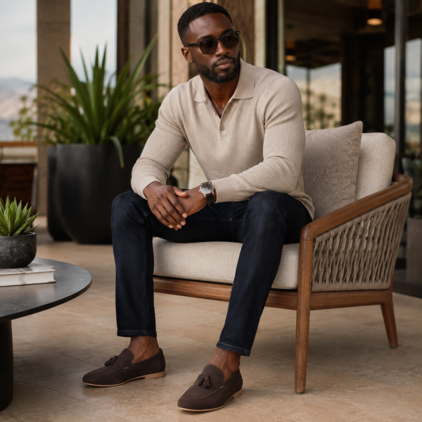 Alternative view of Anton Fabi Servero Dark Brown Suede Tassel Loafer