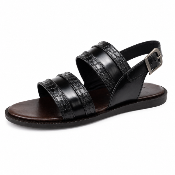 Dakotas L1044 Hi-Shine Sandal – Black | Men’s Leather-Style Casual Sandal
