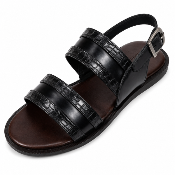Dakotas L1044 Hi-Shine Sandal – Black | Men’s Leather-Style Casual Sandal - Image 3