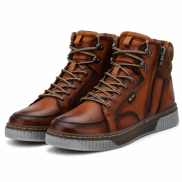 Bronx Norwood Genuine Leather High-Top – Cognac | Men’s Casual Boot Sneaker