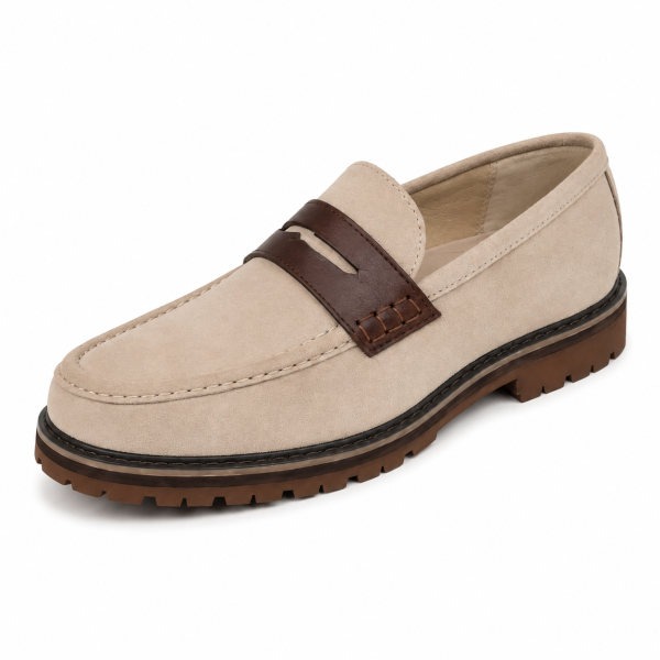 Jonathan D Men’s Two-Tone Suede Penny Loafer – Stone & Brown