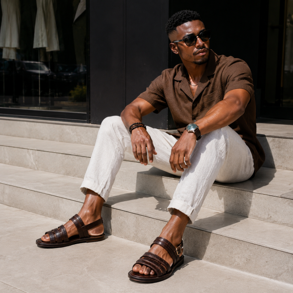 Alternative view of Dakotas L1044 Hi-Shine Sandal – Brown | Men’s Smart Casual Sandal