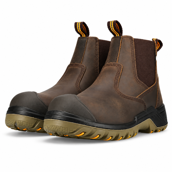 REBEL Crazy Horse Chelsea Safety Boot Brown – 200J Steel Toe S1P Work Boot