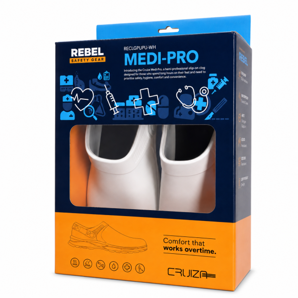 REBEL Cruiza Medi-Pro Slip-On Clog White & Blue – Professional Healthcare Work Shoe - Image 7