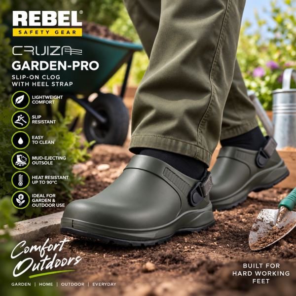 Alternative view of REBEL Cruiza Garden-Pro Slip-On Clog Dark Olive Green – Garden & Outdoor Work Shoe