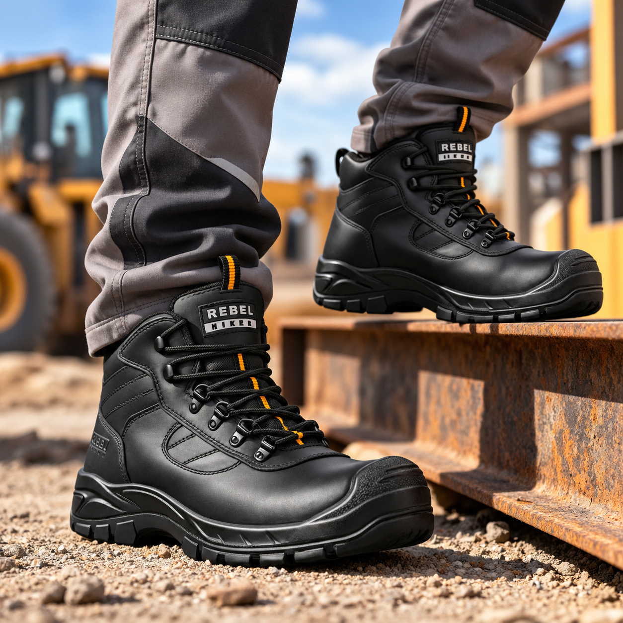 REBEL Hiker Hi Safety Boot Black – 200J Steel Toe Full Grain Leather Work Boot - Image 2