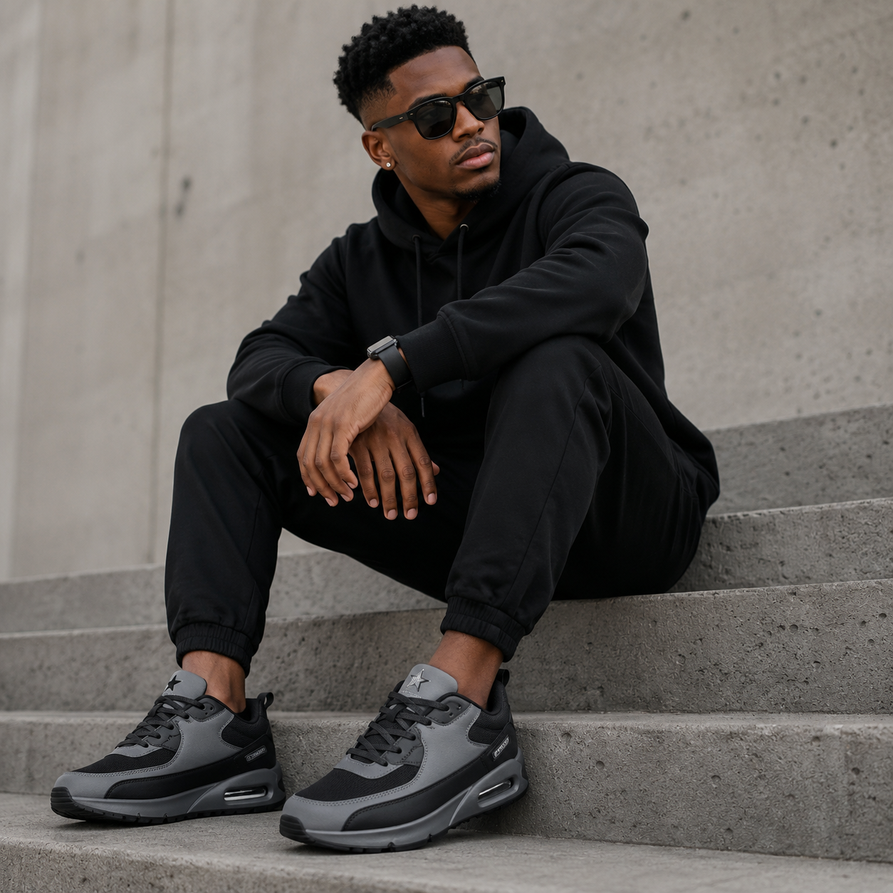 Soviet Men’s Chunky Air Sole Sneakers – Black & Grey - Image 2