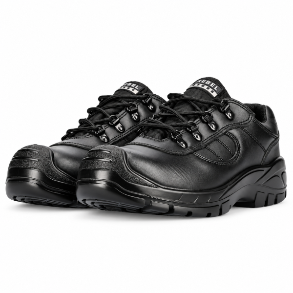 REBEL Hiker Lo Safety Shoe Black – 200J Steel Toe Full Grain Leather Work Shoe - Image 3
