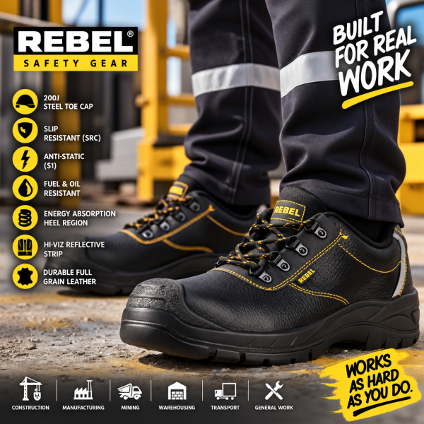 Alternative view of REBEL Chukka Safety Shoe Black – 200J Steel Toe Work Shoe
