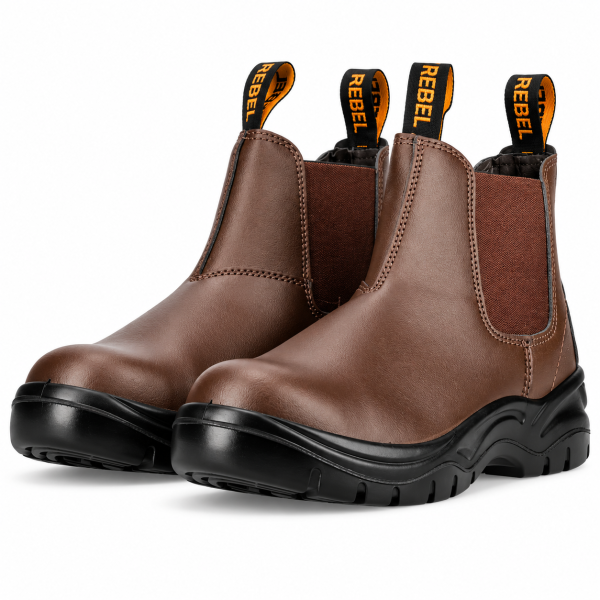 REBEL FX2 Chelsea Safety Boot Brown – S1P Steel Toe & Anti-Penetration Work Boot