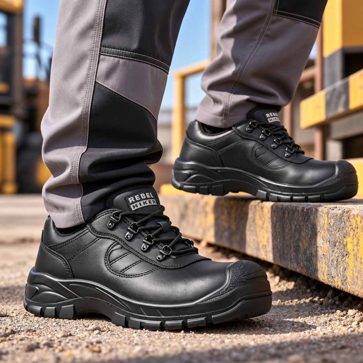 REBEL Hiker Lo Safety Shoe Black – 200J Steel Toe Full Grain Leather Work Shoe - Image 2