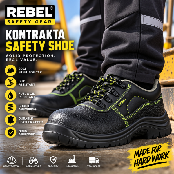 Alternative view of REBEL Kontrakta Safety Shoe Black – Steel Toe Work Shoe