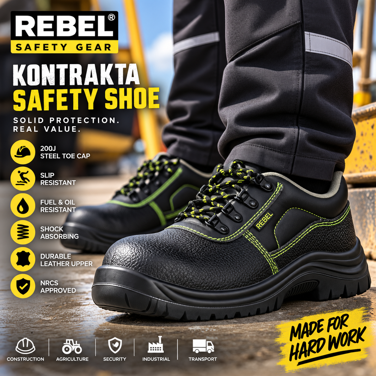 REBEL Kontrakta Safety Shoe Black – Steel Toe Work Shoe - Image 2