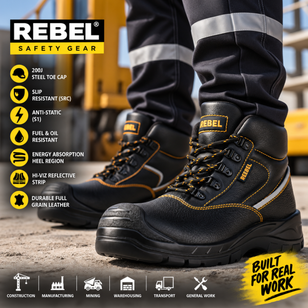 Alternative view of REBEL Chukka Safety Boot Black – 200J Steel Toe Work Boot