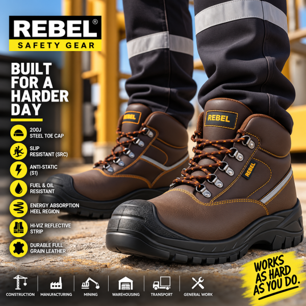 Alternative view of REBEL Chukka Safety Boot Brown – 200J Steel Toe Work Boot