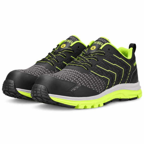REBEL Men’s Light Industrial 2.0 Safety Shoe Black/Green – 200J Composite Toe ESD Work Shoe