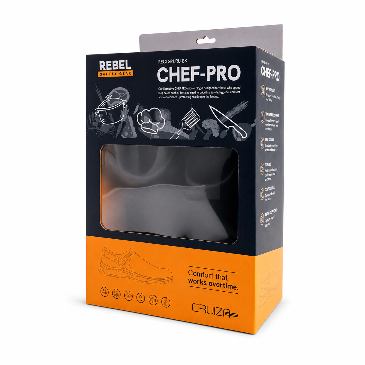 REBEL Cruiza Chef-Pro Slip-On Clog with Heel Strap Black – Professional Hospitality Work Shoe - Image 6