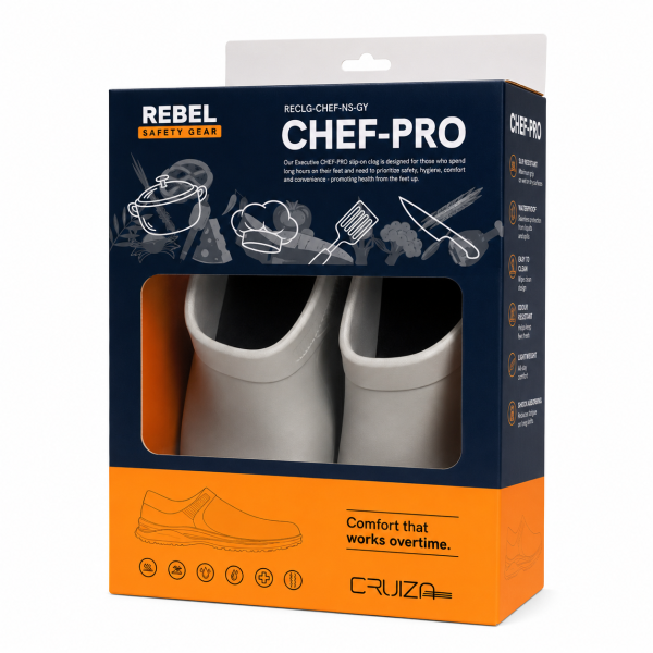 REBEL Cruiza Chef-Pro Slip-On Clog No Strap Grey & Blue – Professional Hospitality Work Shoe - Image 5
