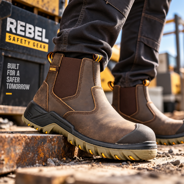 Alternative view of REBEL Crazy Horse Chelsea Safety Boot Brown – 200J Steel Toe S1P Work Boot