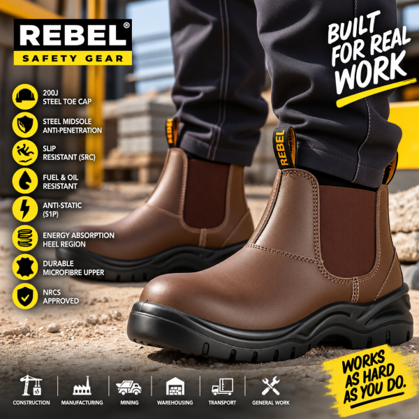 Alternative view of REBEL FX2 Chelsea Safety Boot Brown – S1P Steel Toe & Anti-Penetration Work Boot