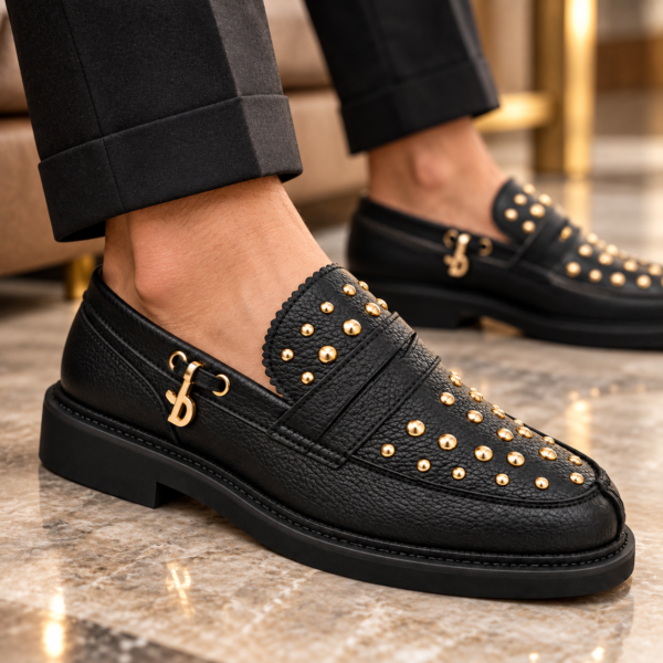 Jonathan D Stewart Black Studded Loafer Shoe - Image 2