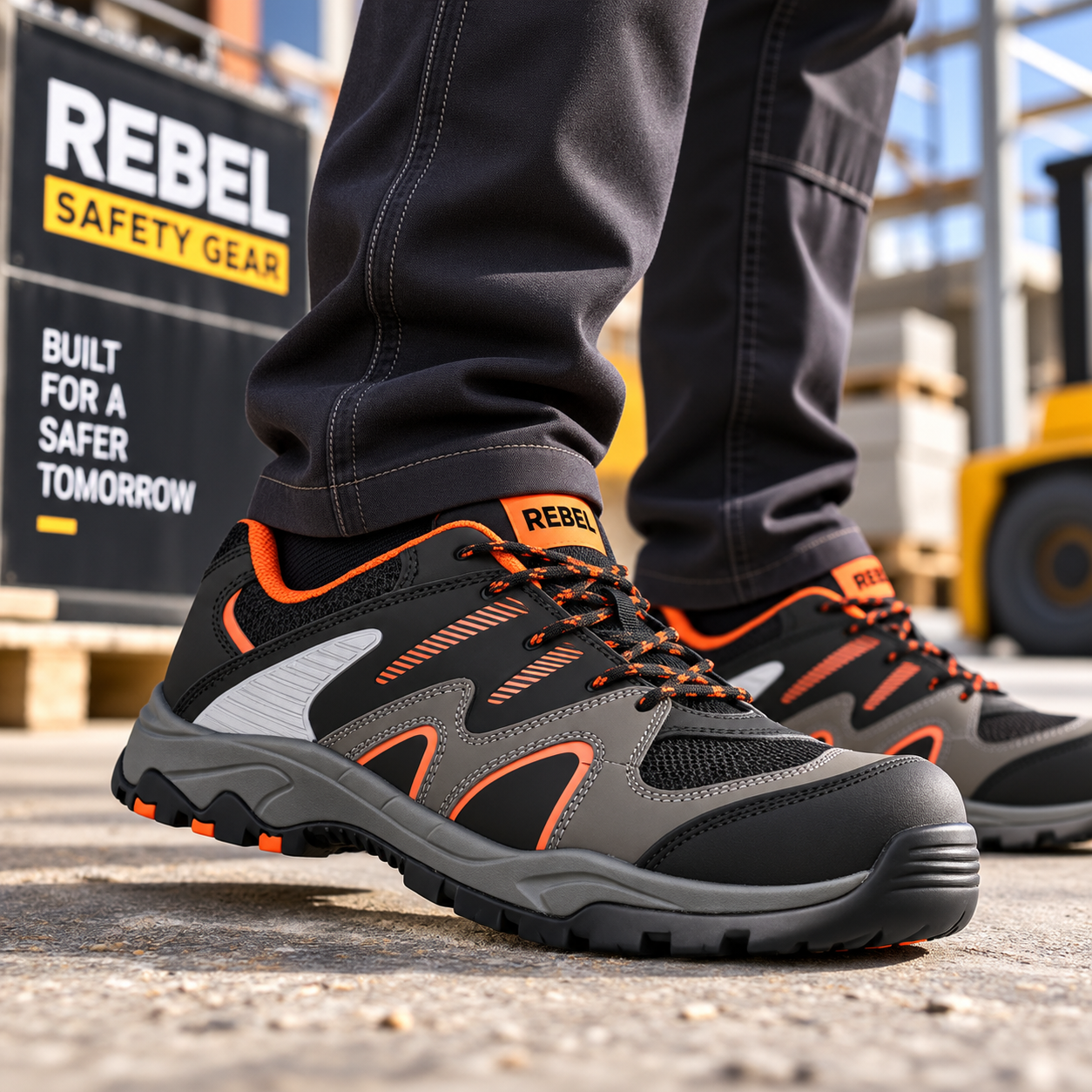 REBEL Enduro-Max Safety Shoe Black/Grey/Orange – 200J Steel Toe ESD Work Shoe - Image 2