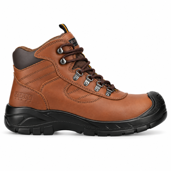 REBEL Hiker Hi Safety Boot Brown – 200J Steel Toe Full Grain Leather Work Boot - Image 8