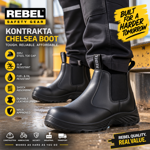 Alternative view of REBEL Kontrakta Chelsea Safety Boot Black – Steel Toe Work Boot
