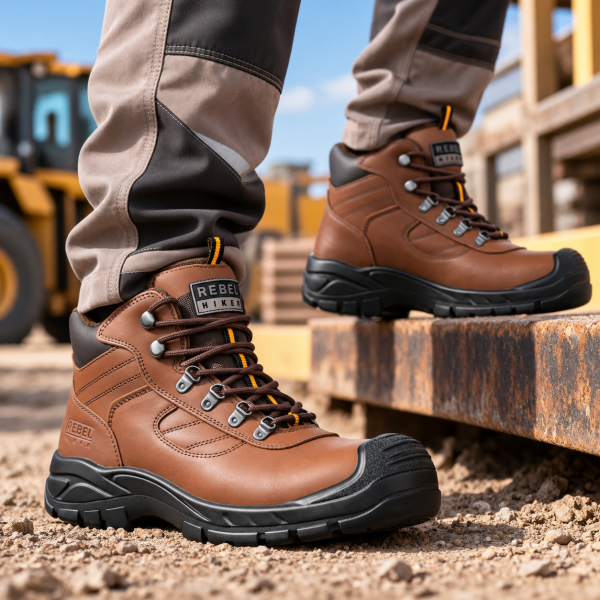 REBEL Hiker Hi Safety Boot Brown – 200J Steel Toe Full Grain Leather Work Boot - Image 2