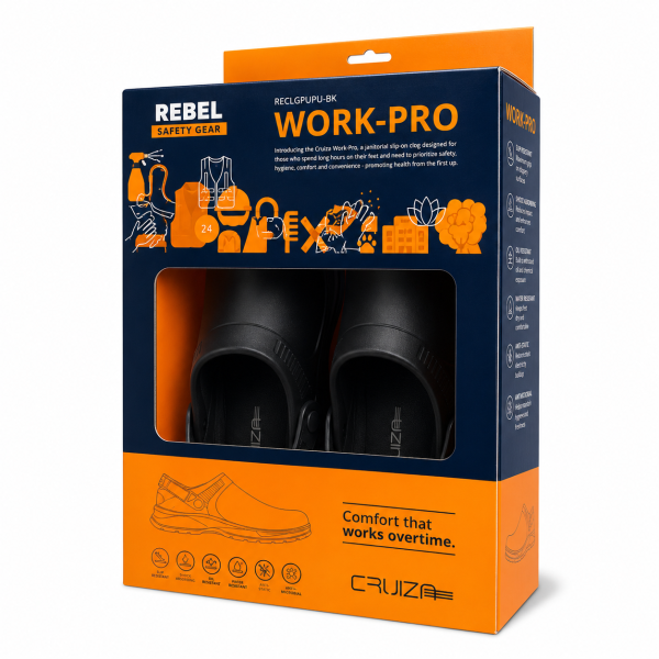 REBEL Cruiza Work-Pro Slip-On Clog Black – Professional Janitorial & Work Shoe - Image 9