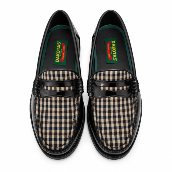 Dakotas Hugh Hi-Shine Moccasins – Black Check Detail - Image 4